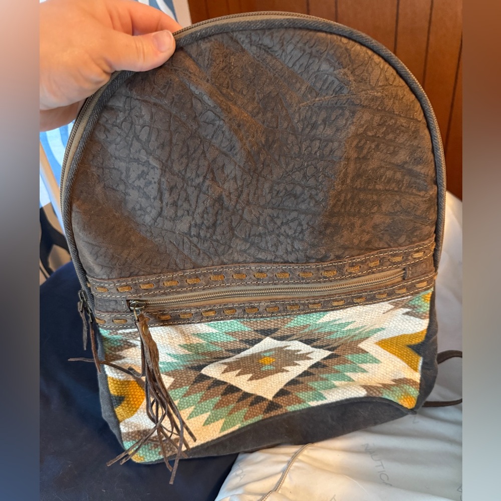 Brown And Teal Patterned Backpack Myra - image 1